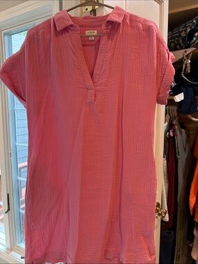 J. Crew Coral-Pink Short-Sleeve Tunic Shirt